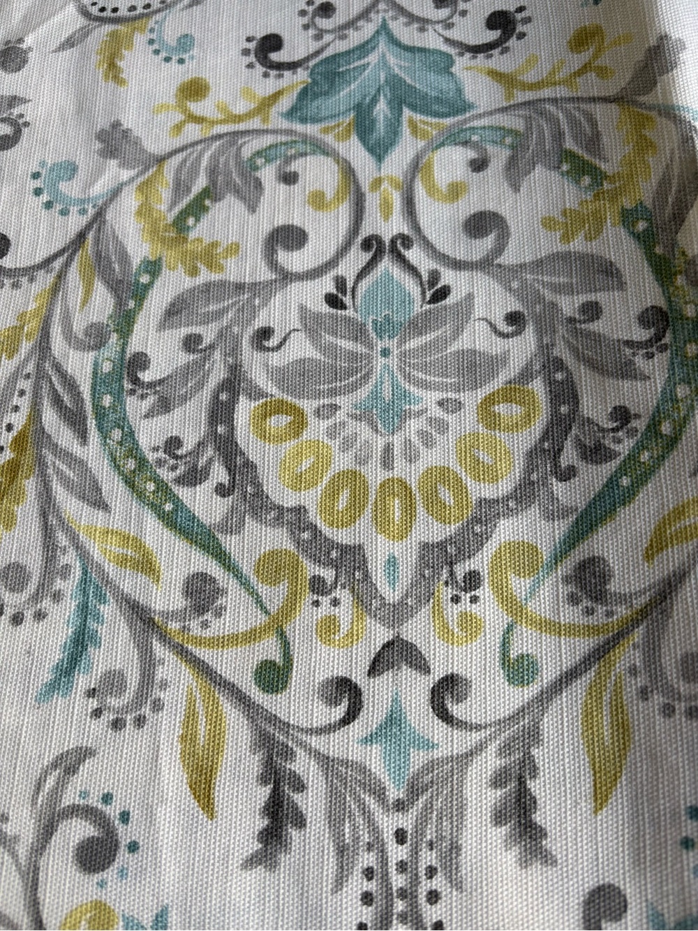 Home Accents Teal, Gray, and Yellow Damask Decorative Fabric